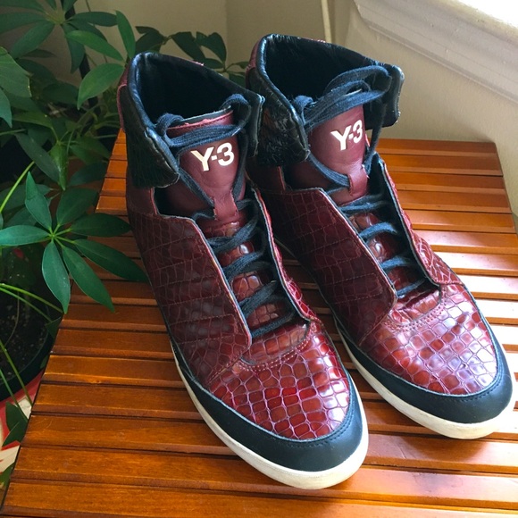 Y-3 Unisex Burgundy Leather High-Top Sneakers - Picture 1 of 9
